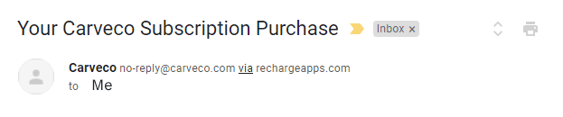 An example of the email subject line to manage your Carveco subscription