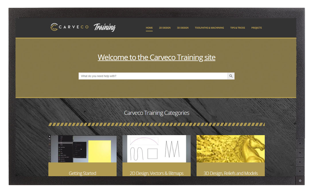 A screenshot of the Carveco Training website